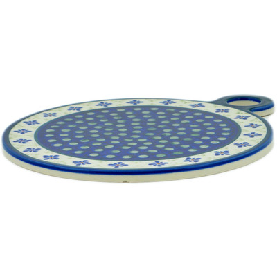 Polish Pottery Cutting Board 11&quot; Green Gingham Peacock