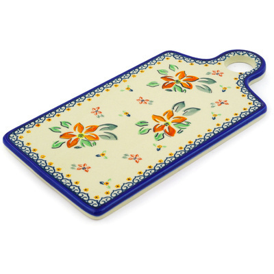 Polish Pottery Cutting Board 11&quot; Orange Clematis
