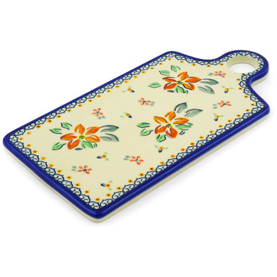 Polish Pottery Cutting Board 11" Orange Clematis