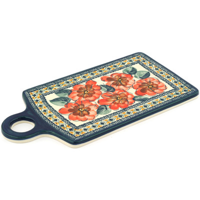 Polish Pottery Cutting Board 11&quot; Peach Poppies UNIKAT