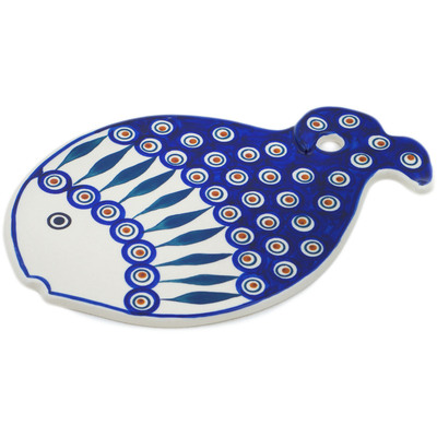 Polish Pottery Cutting Board 11&quot; Peacock Leaves