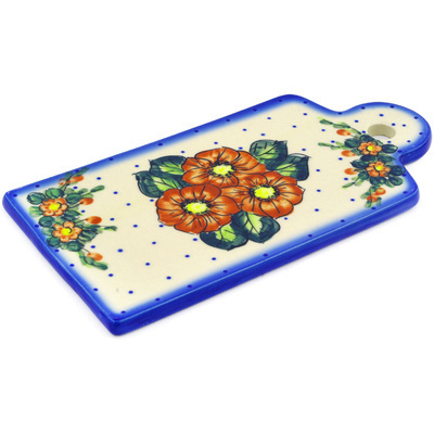 Polish Pottery Cutting Board 11&quot; Red Bouquet