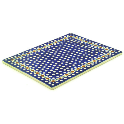 Polish Pottery Cutting Board 13&quot; Blue Peacock