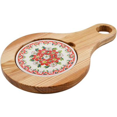 Polish Pottery Cutting Board 15" Ruby Petals UNIKAT