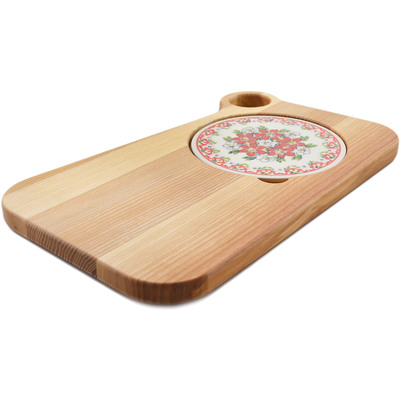 Polish Pottery Cutting Board 16&quot; Ruby Petals UNIKAT