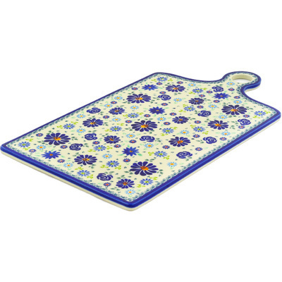 Polish Pottery Cutting Board 18&quot; Blue Summer Garden