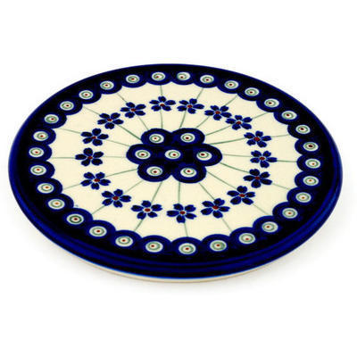 Polish Pottery Cutting Board 6&quot; Flowering Peacock