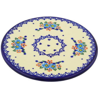 Polish Pottery Cutting Board 7&quot; Hearts And Flowers