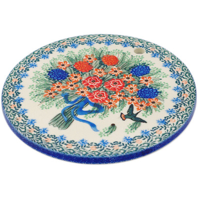 Polish Pottery Cutting Board 7&quot; Hummingbird Bouquet UNIKAT