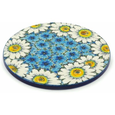 Polish Pottery Cutting Board 7&quot; Pansies And Daisies UNIKAT