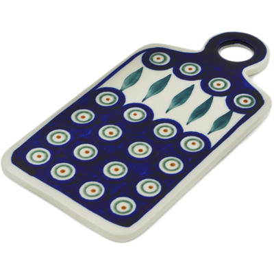 Polish Pottery Cutting Board 7&quot; Peacock Leaves