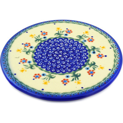 Polish Pottery Cutting Board 7&quot; Spring Flowers