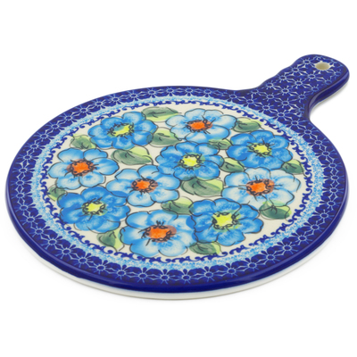 Polish Pottery Cutting Board 8&frac12;-inch Bold Blue Poppies UNIKAT
