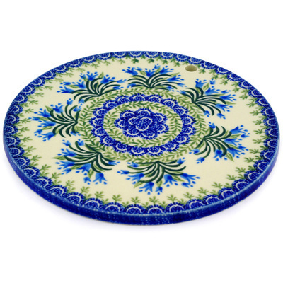 Polish Pottery Cutting Board 8&quot; Feathery Bluebells