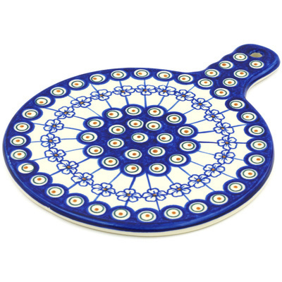 Polish Pottery Cutting Board 8&frac12;-inch Flowering Peacock