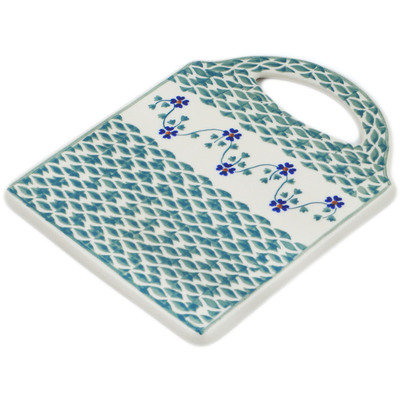 Polish Pottery Cutting Board 8&quot; Lucky Blue Clover