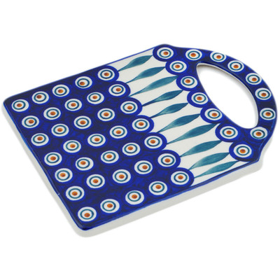 Polish Pottery Cutting Board 8&quot; Peacock Leaves