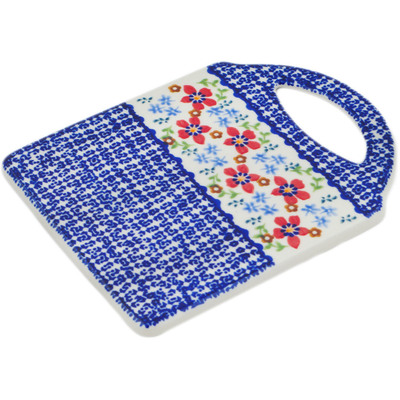 Polish Pottery Cutting Board 8&quot; Red Flower Meadow