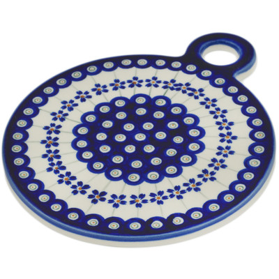 Polish Pottery Cutting Board 9&quot; Flowering Peacock