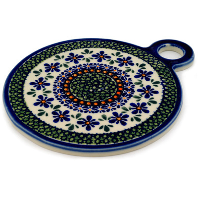 Polish Pottery Cutting Board 9&quot; Gingham Flowers