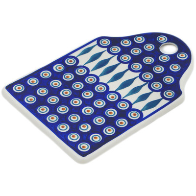 Polish Pottery Cutting Board 9&quot; Peacock Leaves
