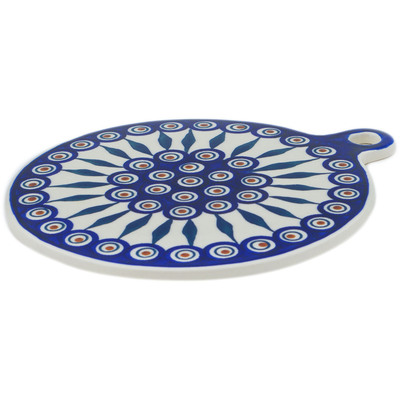 Polish Pottery Cutting Board 9&quot; Peacock Leaves