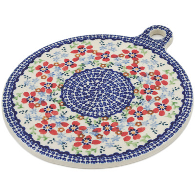 Polish Pottery Cutting Board 9&quot; Red Flower Meadow