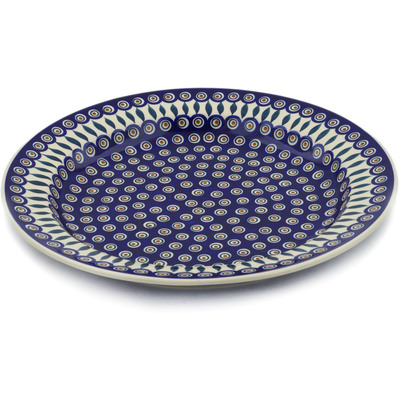 Polish Pottery Deep Plate 18" Peacock Leaves