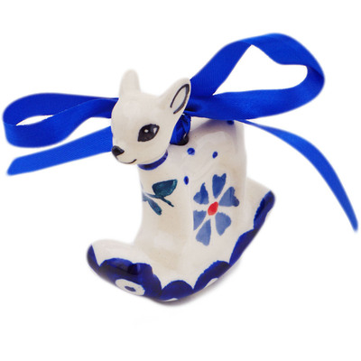 Polish Pottery Deer Ornament 3&quot; Peacock Forget-me-not