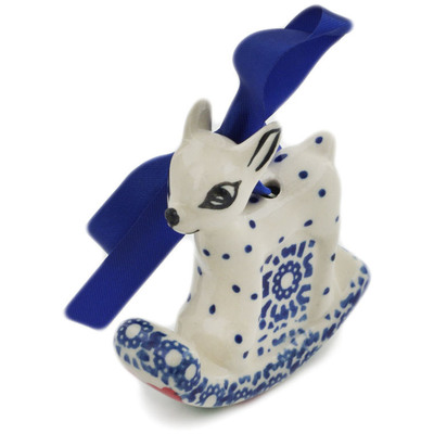 Polish Pottery Deer Ornament 3&quot; Wind-blown Poppies