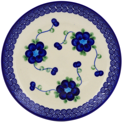 Polish Pottery Dessert Plate 7&frac12;-inch Blue Poppies