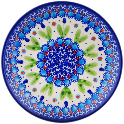 Polish Pottery Dessert Plate 7&frac12;-inch Blue Tulip Garden UNIKAT