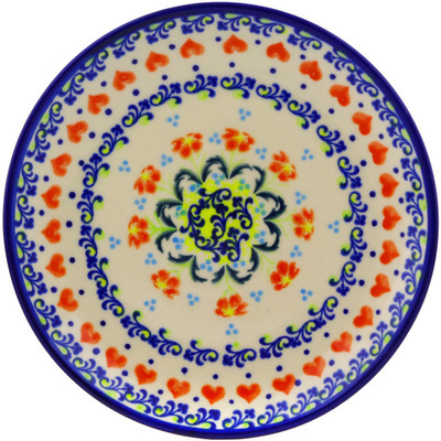 Polish Pottery Dessert Plate 7&frac12;-inch Circle Of Hearts