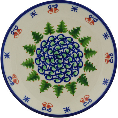 Polish Pottery Dessert Plate 7&frac12;-inch Evergreen Bells