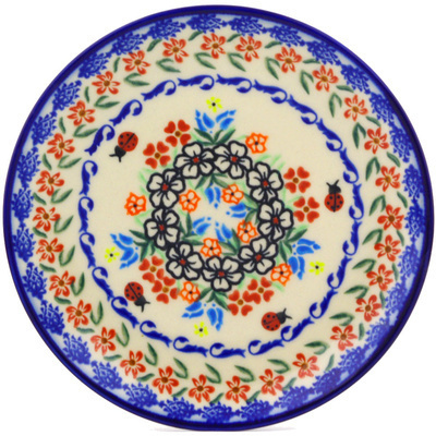 Polish Pottery Dessert Plate 7&frac12;-inch Fanciful Ladybug