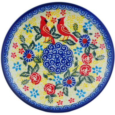 Polish Pottery Dessert Plate 7&frac12;-inch Lovely Red Birds UNIKAT