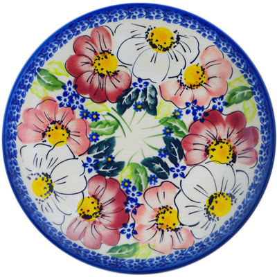 Polish Pottery Dessert Plate 7&frac12;-inch Maroon Blossoms