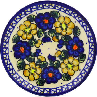 Polish Pottery Dessert Plate 7&frac12;-inch Pansy Circle UNIKAT