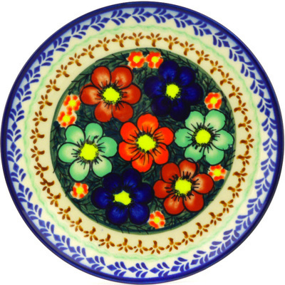 Polish Pottery Dessert Plate 7&frac12;-inch Rainbow Poppies UNIKAT