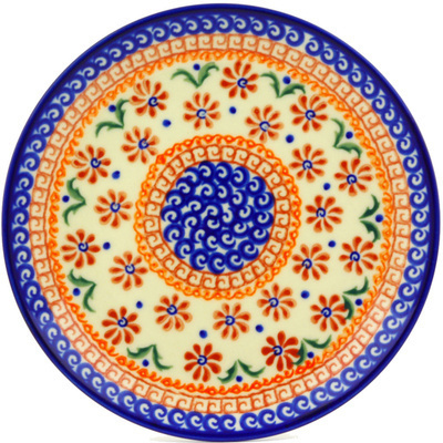 Polish Pottery Dessert Plate 7&frac12;-inch Red Daisy