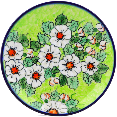 Polish Pottery Dessert Plate 7&frac12;-inch White Flower Bouquet UNIKAT