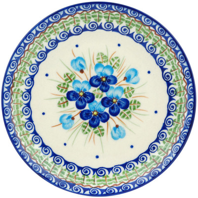 Polish Pottery Dessert Plate 7.5 inch Blue Pansy