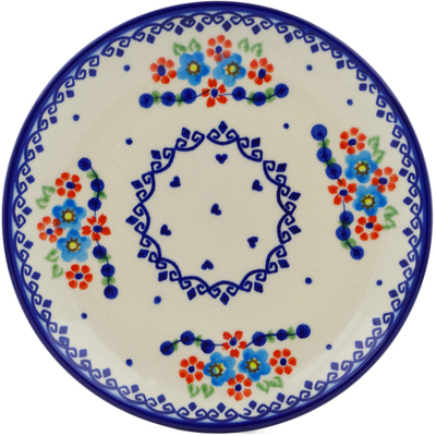 Polish Pottery Dessert Plate 7.5 inch Hearts And Flowers
