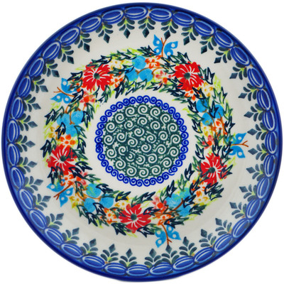 Polish Pottery Dessert Plate 7.5 inch Ring Of Flowers UNIKAT