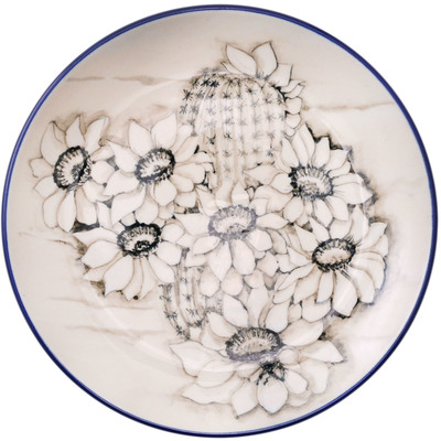 Polish Pottery Dessert Plate Blooming Cactus UNIKAT