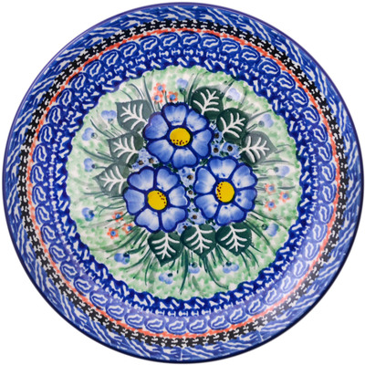 Polish Pottery Dessert Plate Blue Bud Delight UNIKAT