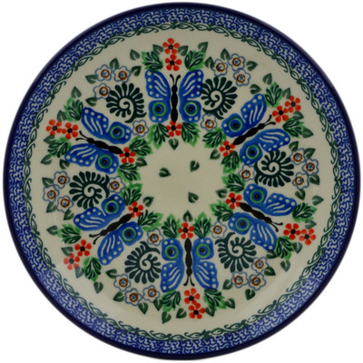 Polish Pottery Dessert Plate Blue Butterfly Brigade UNIKAT