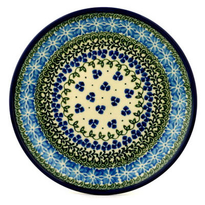 Polish Pottery Dessert Plate Blue Clover