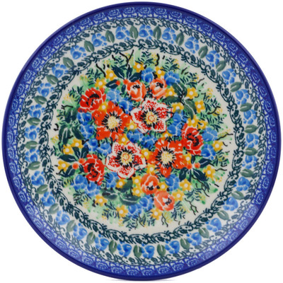 Polish Pottery Dessert Plate Blue Daisy Bouquet UNIKAT