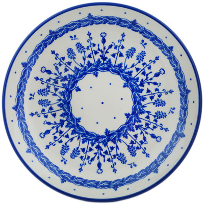 Polish Pottery Dessert Plate Blue Flower Circle